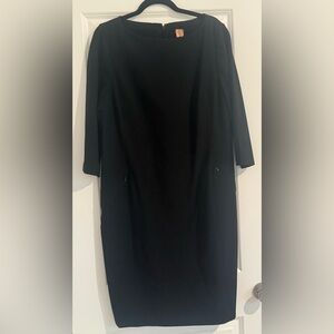 Ann Taylor Black Sheath Midi Dress Crew Neck 3/4 Sleeve